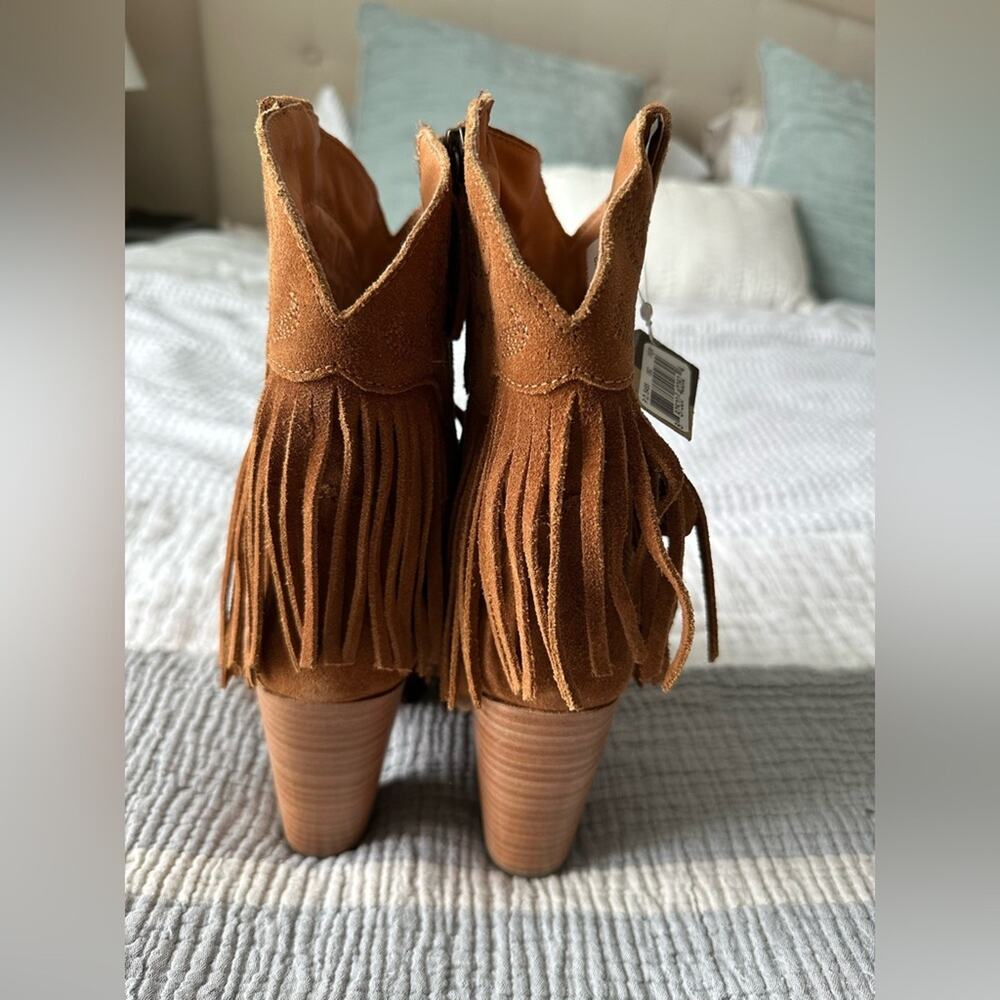 Dingo Fringe Cowboy Booties Womens 9 Camel Suede Western Embroidered Boots - Picture 7 of 10